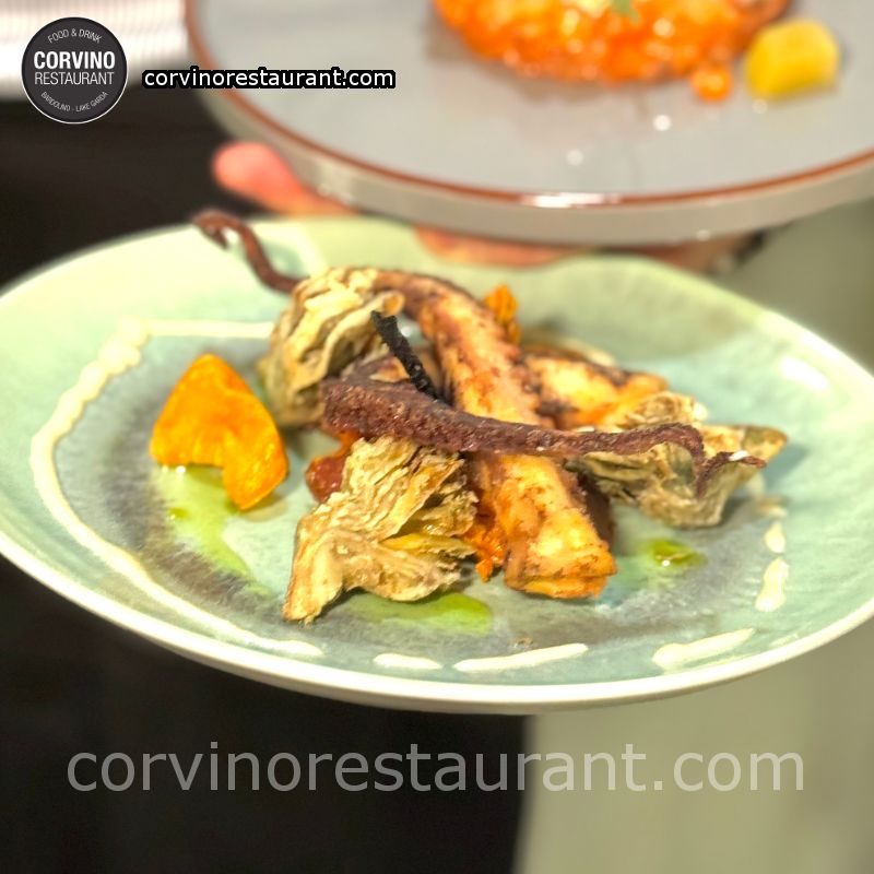 Fried octopus tentacle with sweet potatoes and artichokes Fried octopus tentacle with sweet potatoes and artichokes